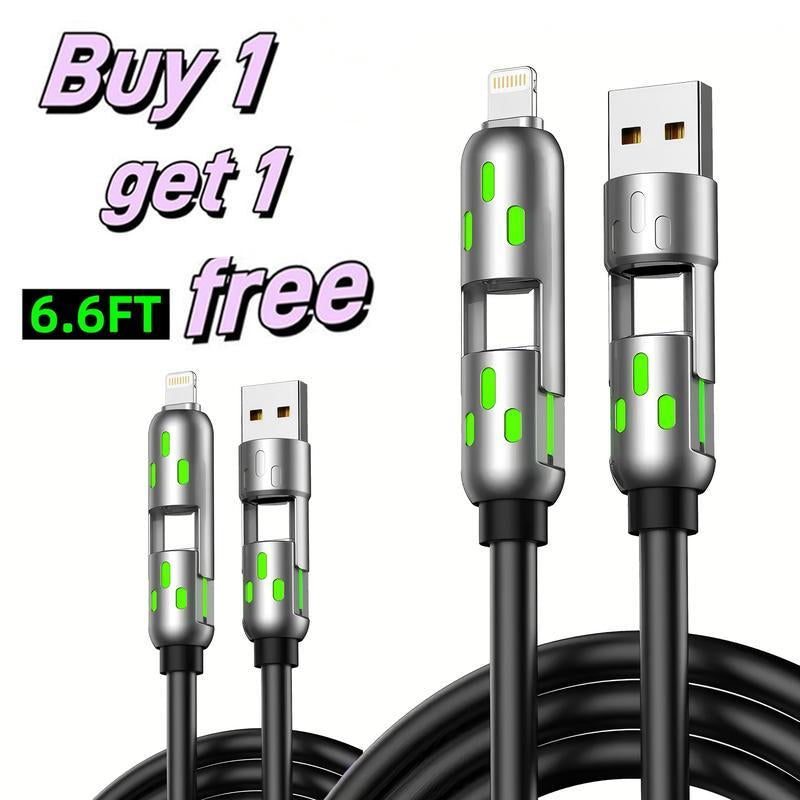[Buy 1 Get 1 Free] 4-In-1 Multi USB Charging Cable with USB A,Type C,Lightning-Max65W Fast Charging & Data Sync for Iphone16/15,Ipad Pro, Fast Charge Usb Cable 4-In-1 Fast Breathing Light -Max 1 Usb-C Data 4 1 Charging Cable-Yy