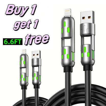 [Buy 1 Get 1 Free] 4-In-1 Multi USB Charging Cable with USB A,Type C,Lightning-Max65W Fast Charging & Data Sync for Iphone16/15,Ipad Pro, Fast Charge Usb Cable 4-In-1 Fast Breathing Light -Max 1 Usb-C Data 4 1 Charging Cable-Yy