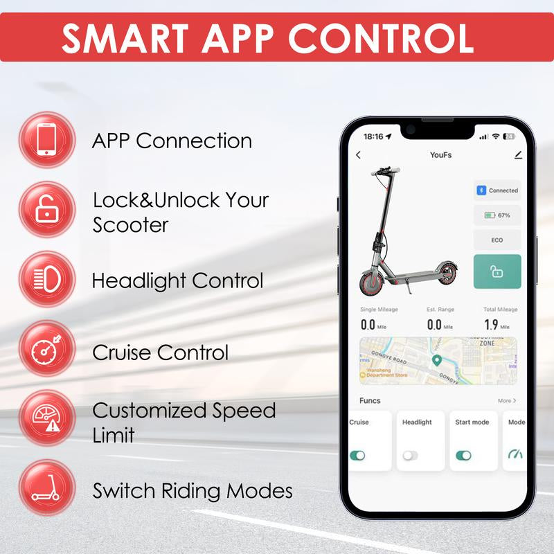 Foldable Electric Scooter, 8.5"Tires, up to 17/22 Miles Range, 350W Motor & 19 MPH Portable Folding Commuting Electric Scooter for Adults with Double Braking System and App