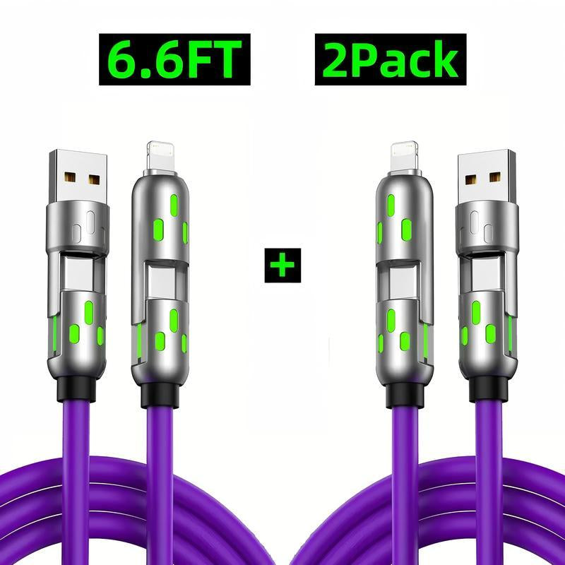[Buy 1 Get 1 Free] 4-In-1 Multi USB Charging Cable with USB A,Type C,Lightning-Max65W Fast Charging & Data Sync for Iphone16/15,Ipad Pro, Fast Charge Usb Cable 4-In-1 Fast Breathing Light -Max 1 Usb-C Data 4 1 Charging Cable-Yy