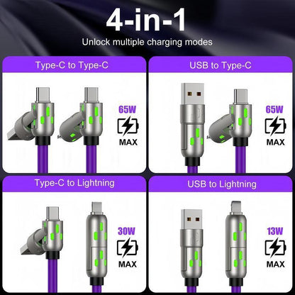 [Buy 1 Get 1 Free] 4-In-1 Multi USB Charging Cable with USB A,Type C,Lightning-Max65W Fast Charging & Data Sync for Iphone16/15,Ipad Pro, Fast Charge Usb Cable 4-In-1 Fast Breathing Light -Max 1 Usb-C Data 4 1 Charging Cable-Yy