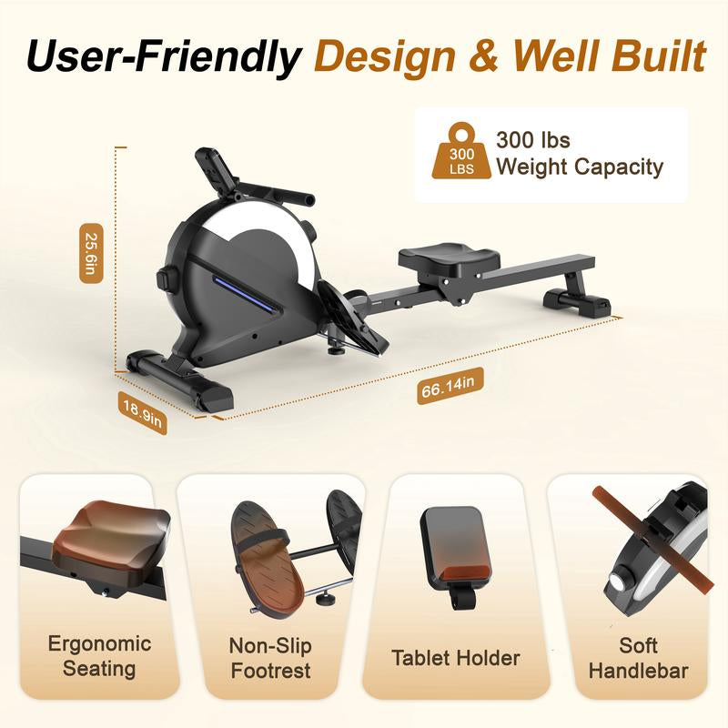 Home Rowing Machine by Hartwares: 77Lbs High-Resistance Magnetic Rower with 16 Quiet Resistance Levels,Lcd Monitor,App Compatibility,And Smooth Rowing Experience