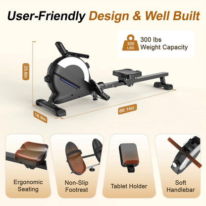 Home Rowing Machine by Hartwares: 77Lbs High-Resistance Magnetic Rower with 16 Quiet Resistance Levels,Lcd Monitor,App Compatibility,And Smooth Rowing Experience