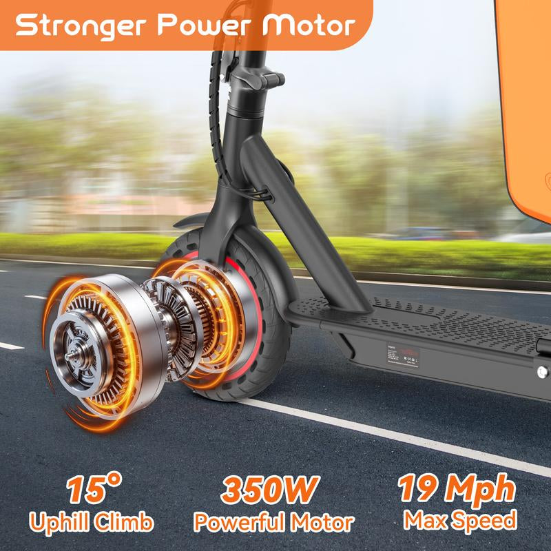 Adult Electric Scooter – 19 MPH Maximum Speed, 350W Motor, Foldable Commuter Design with App Control, Seat, and Storage Bag