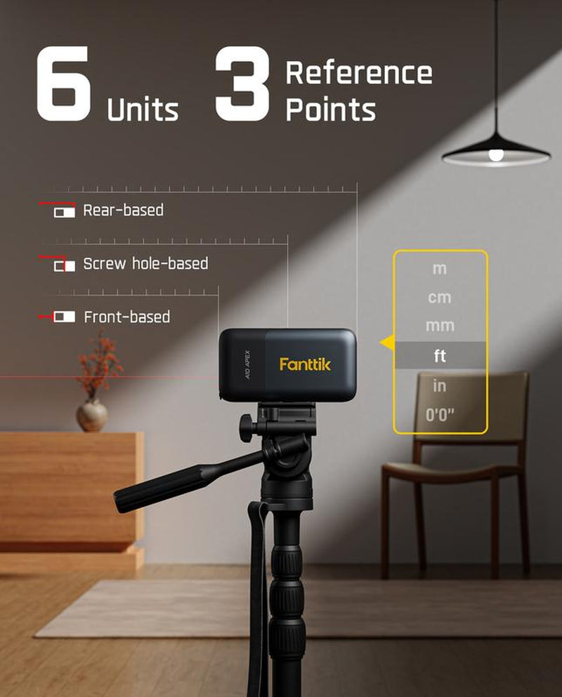 Fanttik A10 APEX 3-In-1 Digital Laser Tape Measure with HD Color Display, 165Ft Rechargeable Laser Measurement & 32Ft Green Cross Line Laser & 9.8Ft Tape, 6 Units, for Distance/Area/Volume/Leveling