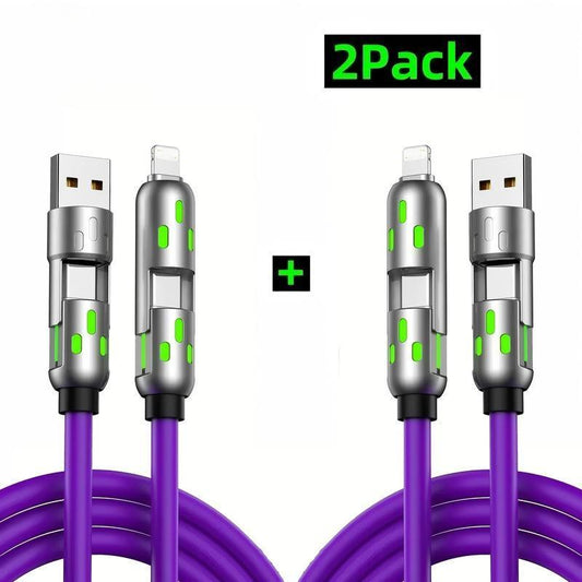 [Buy 1 Get 1 Free] 4-In-1 Multi USB Charging Cable with USB A,Type C,Lightning-Max65W Fast Charging & Data Sync for Iphone16/15,Ipad Pro, Fast Charge Usb Cable 4-In-1 Fast Breathing Light -Max 1 Usb-C Data 4 1 Charging Cable-Yy