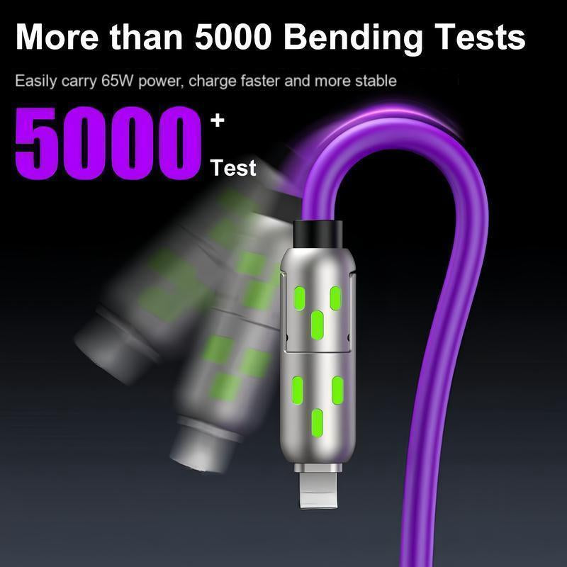 [Buy 1 Get 1 Free] 4-In-1 Multi USB Charging Cable with USB A,Type C,Lightning-Max65W Fast Charging & Data Sync for Iphone16/15,Ipad Pro, Fast Charge Usb Cable 4-In-1 Fast Breathing Light -Max 1 Usb-C Data 4 1 Charging Cable-Yy