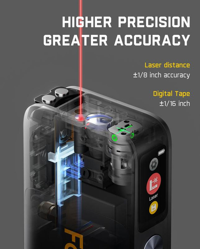 Fanttik A10 APEX 3-In-1 Digital Laser Tape Measure with HD Color Display, 165Ft Rechargeable Laser Measurement & 32Ft Green Cross Line Laser & 9.8Ft Tape, 6 Units, for Distance/Area/Volume/Leveling