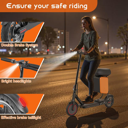Adult Electric Scooter – 19 MPH Maximum Speed, 350W Motor, Foldable Commuter Design with App Control, Seat, and Storage Bag