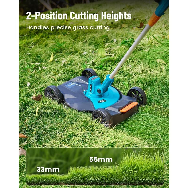 Seesii Electric 12" Lawn Mower and Leaf Blower Combo Kit, 3 in 1 Cordless Weed Wacker Grass Eater with 1.3"/2.1" Height, Battery String Trimmer Rotary Handheld Blower with 5-Speed for Yard Lawn