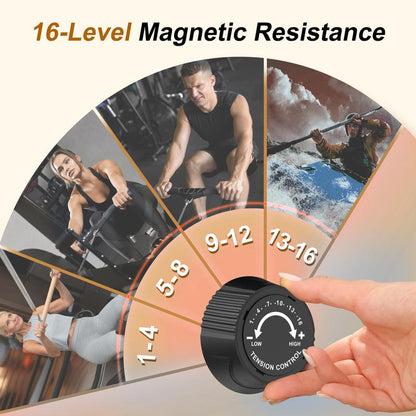 Home Rowing Machine by Hartwares: 77Lbs High-Resistance Magnetic Rower with 16 Quiet Resistance Levels,Lcd Monitor,App Compatibility,And Smooth Rowing Experience