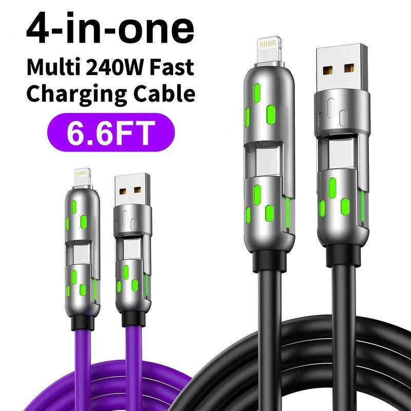 [Buy 1 Get 1 Free] 4-In-1 Multi USB Charging Cable with USB A,Type C,Lightning-Max65W Fast Charging & Data Sync for Iphone16/15,Ipad Pro, Fast Charge Usb Cable 4-In-1 Fast Breathing Light -Max 1 Usb-C Data 4 1 Charging Cable-Yy