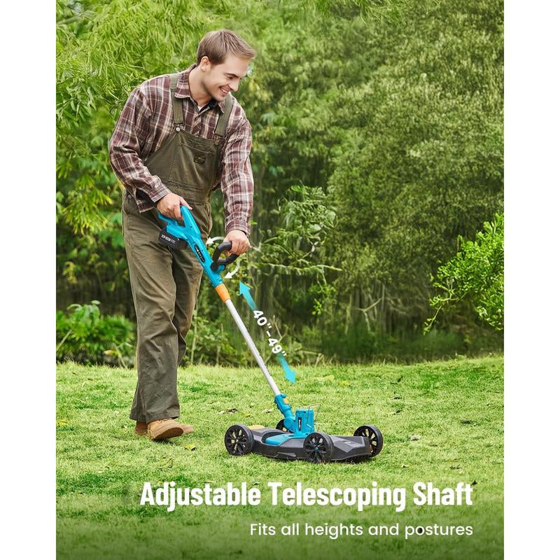 Seesii Electric 12" Lawn Mower and Leaf Blower Combo Kit, 3 in 1 Cordless Weed Wacker Grass Eater with 1.3"/2.1" Height, Battery String Trimmer Rotary Handheld Blower with 5-Speed for Yard Lawn