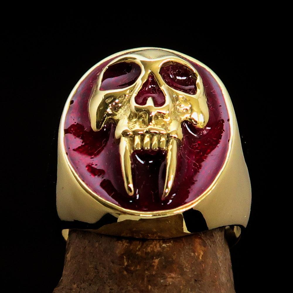 Excellent crafted oval Men's red Vampire Skull Ring - solid Brass-1
