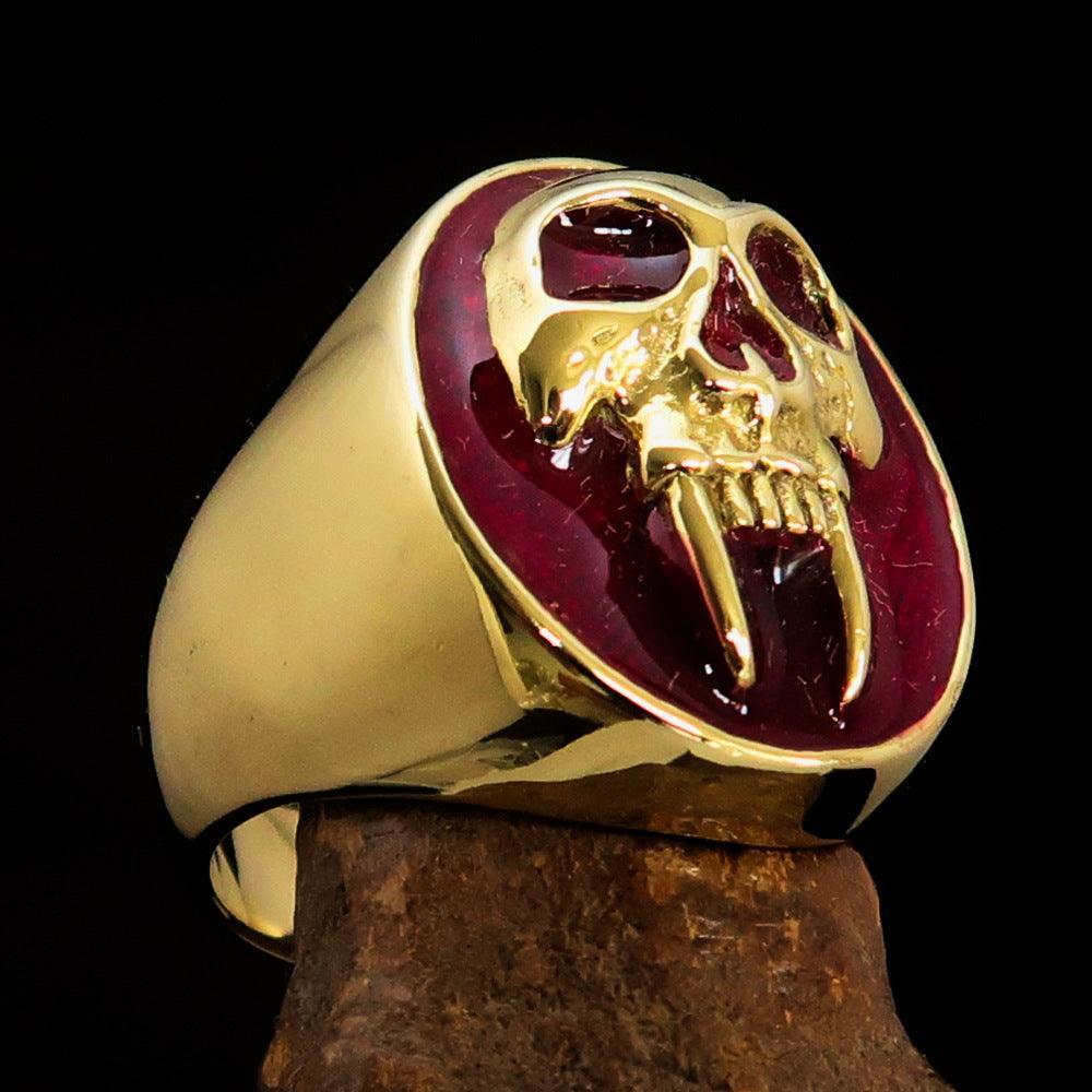 Excellent crafted oval Men's red Vampire Skull Ring - solid Brass-0