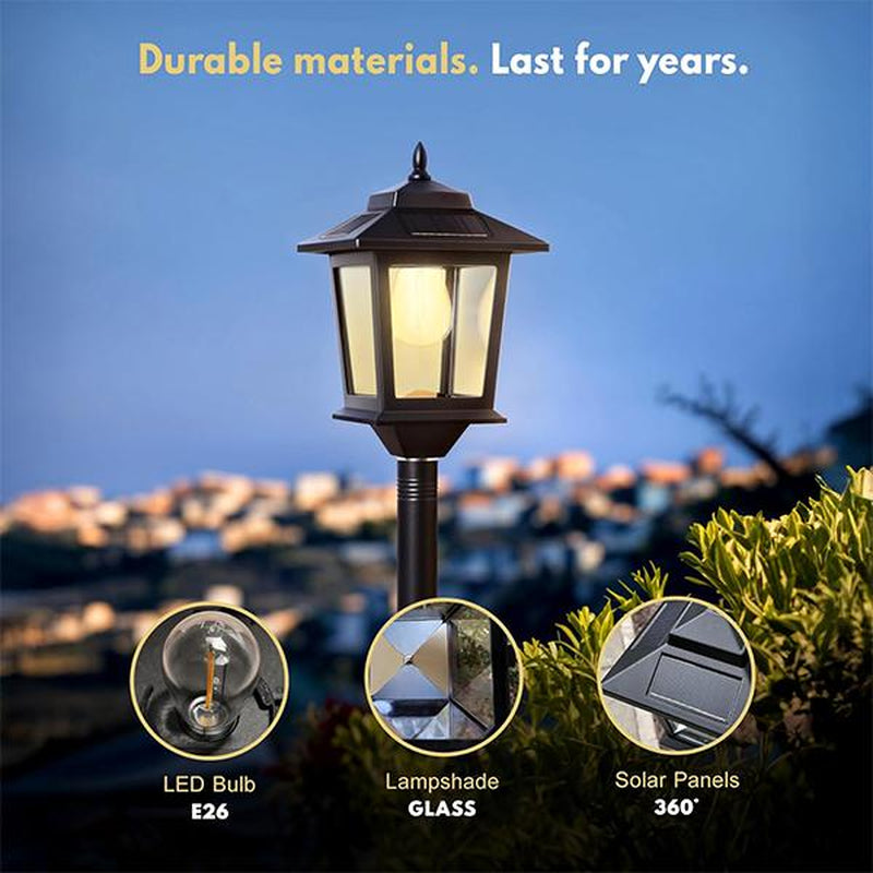 [2 Pack] 63" Solar Lamp Post, Outdoor Lights Waterproof, Patio Pole Light, Floor Lamp for Deck Porch Pathway Backyard Garden, Warm White, Replaceable Bulb, Landscape Lighting