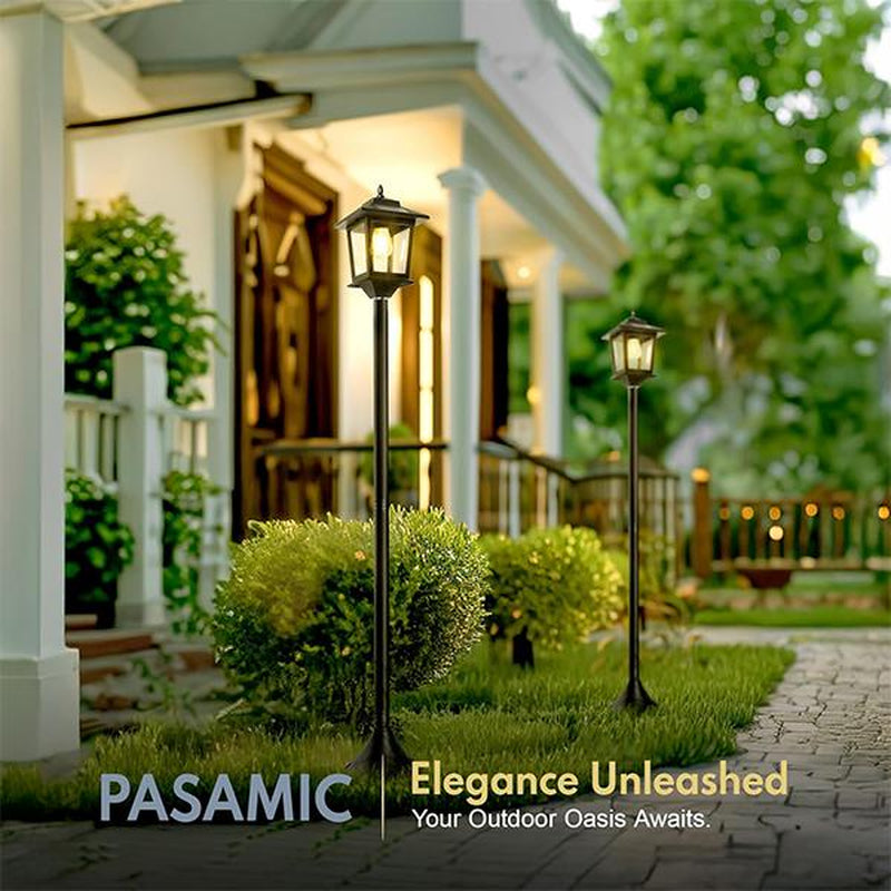 [2 Pack] 63" Solar Lamp Post, Outdoor Lights Waterproof, Patio Pole Light, Floor Lamp for Deck Porch Pathway Backyard Garden, Warm White, Replaceable Bulb, Landscape Lighting