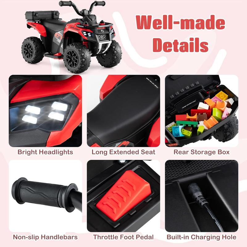 Costzon Kids ATV with Spray Function, 6V Four Wheeler Quad Electric Vehicle with Storage Box, Musin & Lights, Kids 4 Wheeler Ride on Car Toy for Boys Girls 18+ Months