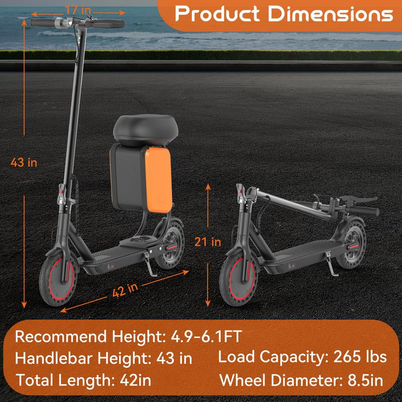 Adult Electric Scooter – 19 MPH Maximum Speed, 350W Motor, Foldable Commuter Design with App Control, Seat, and Storage Bag