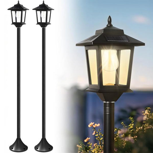 [2 Pack] 63" Solar Lamp Post, Outdoor Lights Waterproof, Patio Pole Light, Floor Lamp for Deck Porch Pathway Backyard Garden, Warm White, Replaceable Bulb, Landscape Lighting