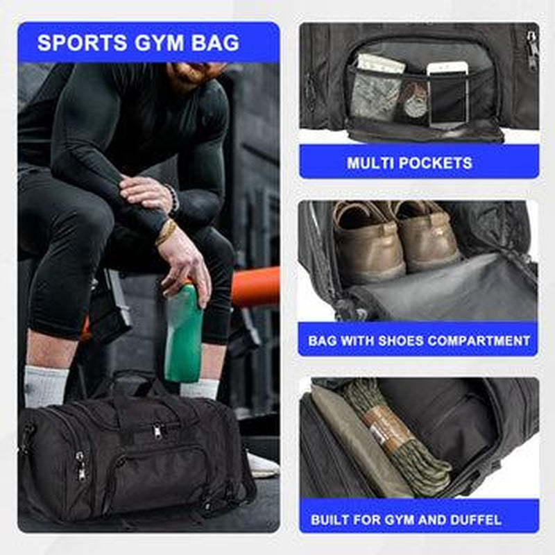 Waterproof Duffel Large Gym Bag with Shoe Compartment, Foldable Sport Duffle