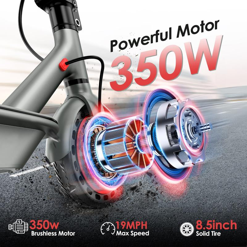 Foldable Electric Scooter, 8.5"Tires, up to 17/22 Miles Range, 350W Motor & 19 MPH Portable Folding Commuting Electric Scooter for Adults with Double Braking System and App