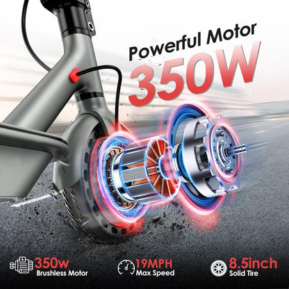 Foldable Electric Scooter, 8.5"Tires, up to 17/22 Miles Range, 350W Motor & 19 MPH Portable Folding Commuting Electric Scooter for Adults with Double Braking System and App