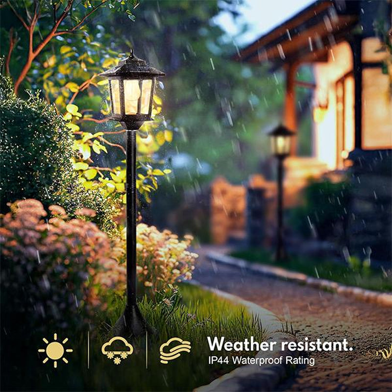 [2 Pack] 63" Solar Lamp Post, Outdoor Lights Waterproof, Patio Pole Light, Floor Lamp for Deck Porch Pathway Backyard Garden, Warm White, Replaceable Bulb, Landscape Lighting