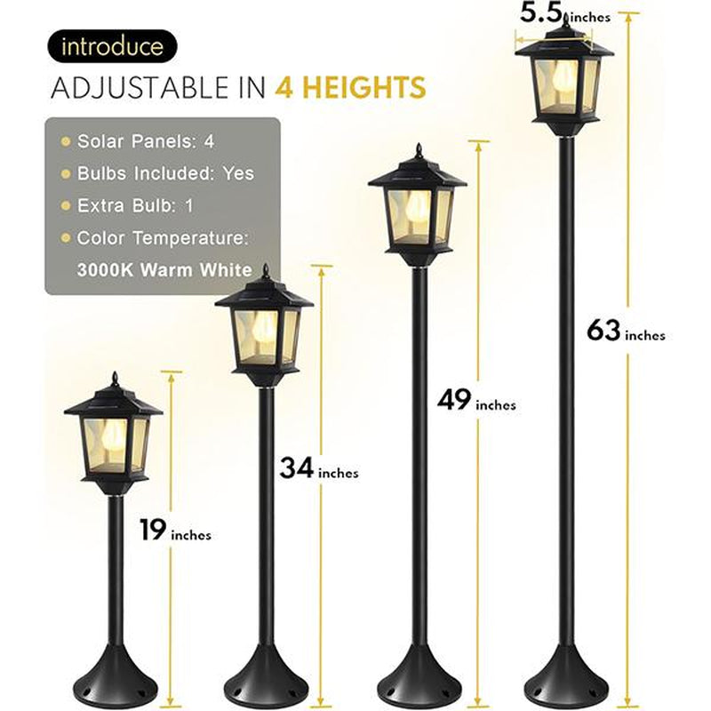 [2 Pack] 63" Solar Lamp Post, Outdoor Lights Waterproof, Patio Pole Light, Floor Lamp for Deck Porch Pathway Backyard Garden, Warm White, Replaceable Bulb, Landscape Lighting