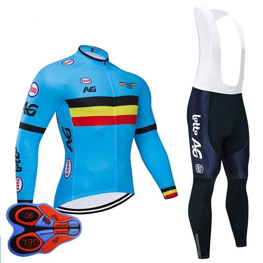 Spring/Autumn Belgium Cycling Jersey 9D Bib Set MTB Uniform Bike Clothing Quick Dry Bicycle Clothes Men‘s Long Cycling Wear-0