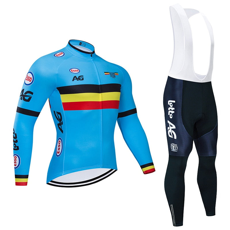 Spring/Autumn Belgium Cycling Jersey 9D Bib Set MTB Uniform Bike Clothing Quick Dry Bicycle Clothes Men‘s Long Cycling Wear-2
