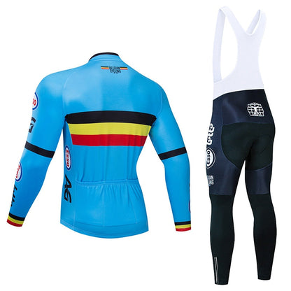 Spring/Autumn Belgium Cycling Jersey 9D Bib Set MTB Uniform Bike Clothing Quick Dry Bicycle Clothes Men‘s Long Cycling Wear-4