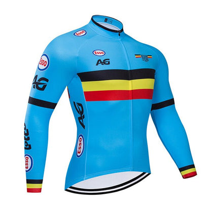 Spring/Autumn Belgium Cycling Jersey 9D Bib Set MTB Uniform Bike Clothing Quick Dry Bicycle Clothes Men‘s Long Cycling Wear-6